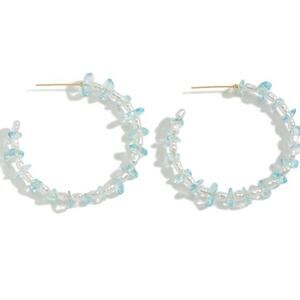 Beaded Hoop Earrings with Blue & Pearl Accents